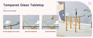 English Elm Elegant Round Tempered Glass Dining Table with Gold Steel Legs for Compact Spaces W1151S03027