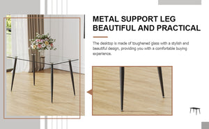 English Elm Modern Tempered Glass Rectangular Dining Table Seating Six with Sleek Black Metal Legs W1151S03178