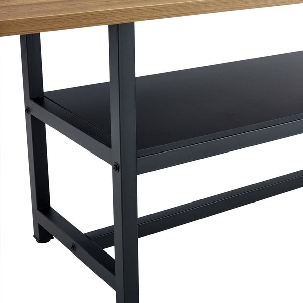 English Elm Table and Chair Set Seats Six with Storage Shelf Linen Upholstery Modern Dining Black, Dark Gray, Wood W1151S03437