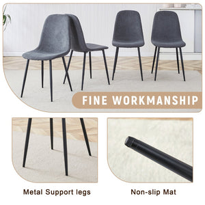 English Elm Table and Chair Set Seats Six with Storage Shelf Linen Upholstery Modern Dining Black, Dark Gray, Wood W1151S03437