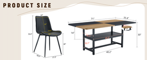 English Elm Table and Chair Set 7 Piece Dining with Wood Grain Spliced Top Plus Storage Shelf Wood & Black Black W1151S03445