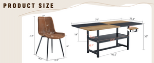 English Elm Table and Chair Set Two-tone Wood Mdf Top with Built-in Storage and Six Cushioned Seats W1151S03447