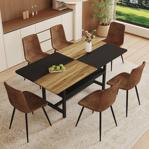 English Elm Table and Chair Set Two-tone Wood Mdf Top with Built-in Storage and Six Cushioned Seats W1151S03447