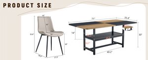 English Elm Table and Chair Set 7 Piece Dining with Wood Grain Spliced Top Plus Storage Shelf Wood & Black Light Gray W1151S03449