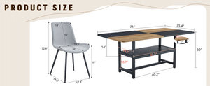 English Elm Table and Chair Set for Eight with Two-tone Mdf Top Storage Shelf Linen Seats Black, Light Gray, Wood W1151S03452