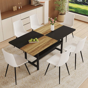 English Elm Table and Six Chair Dining Set Two-tone Mdf Top with Built-in Shelf for Easy Storage Black, White, Wood W1151S03453