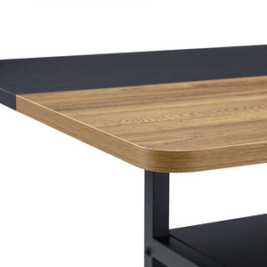 English Elm Table and Six Chair Dining Set Two-tone Mdf Top with Built-in Shelf for Easy Storage Black, White, Wood W1151S03453