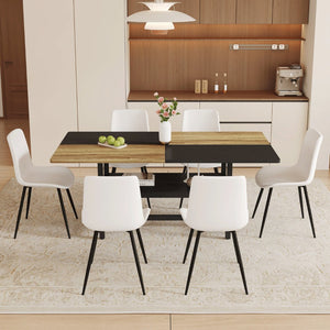 English Elm Table and Six Chair Dining Set Two-tone Mdf Top with Built-in Shelf for Easy Storage Black, White, Wood W1151S03453