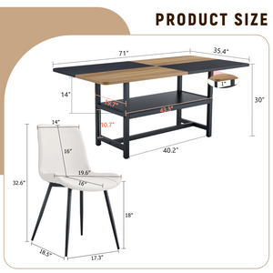English Elm Table and Six Chair Dining Set Two-tone Mdf Top with Built-in Shelf for Easy Storage Black, White, Wood W1151S03453