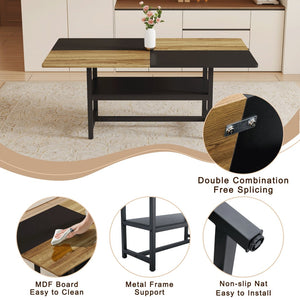 English Elm Table and Chair Set Nine Piece Dining with Storage Shelf Linen Upholstered Seating Black, Light Gray, Wood W1151S03462