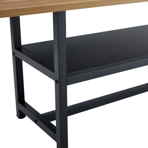 English Elm Table and Chair Set Nine Piece Dining with Storage Shelf Linen Upholstered Seating Black, Light Gray, Wood W1151S03462