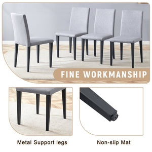 English Elm Table and Chair Set Nine Piece Dining with Storage Shelf Linen Upholstered Seating Black, Light Gray, Wood W1151S03462