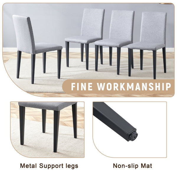 English Elm Table and Chair Set Nine Piece Dining with Storage Shelf Linen Upholstered Seating Black, Light Gray, Wood W1151S03462