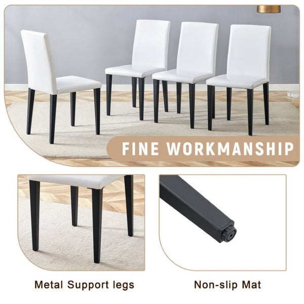 English Elm Table and Chair Set Seven Piece Rectangular Dining with Storage Shelf and PU Leather Seats Wood+Black 6 Chairs - Simple W1151S03463