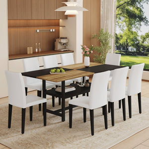 English Elm Table and Chair Set Two-tone Mdf Top Seats 8 with Built-in Shelf Modern Dining White+Black, Wood W1151S03464