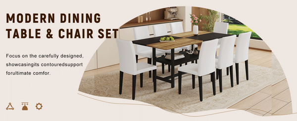 English Elm Table and Chair Set Two-tone Mdf Top Seats 8 with Built-in Shelf Modern Dining White+Black, Wood W1151S03464