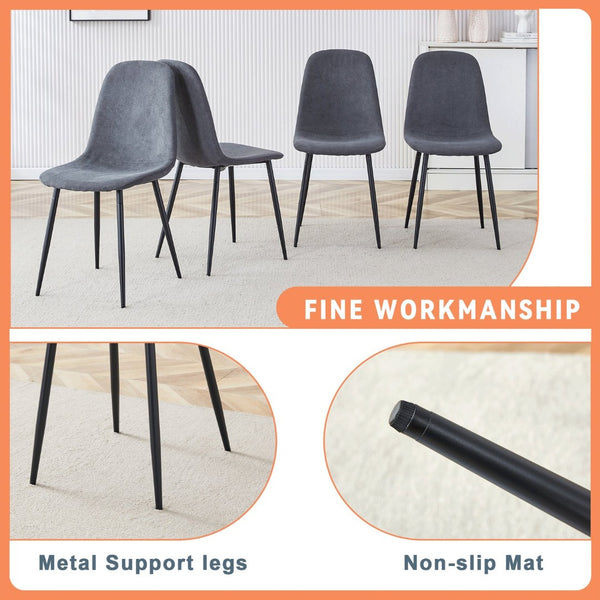 English Elm Table and Chair Set Seats Six with Storage Shelf Linen Upholstery Modern Dining Dark Gray, White+Black W1151S03493