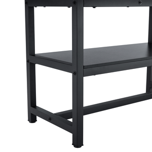 English Elm Table and Chair Set 7 Piece Dining with Wood Grain Spliced Top Plus Storage Shelf White & Black Black W1151S03499