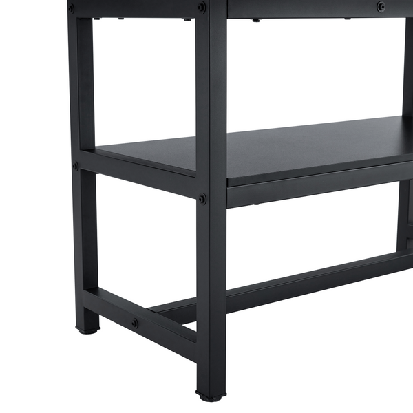 English Elm Table and Chair Set 7 Piece Dining with Wood Grain Spliced Top Plus Storage Shelf White & Black Black W1151S03499