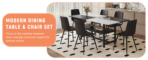 English Elm Table and Chair Set 7 Piece Dining with Wood Grain Spliced Top Plus Storage Shelf White & Black Black W1151S03499