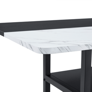 English Elm Table and Chair Set 7 Piece Dining with Wood Grain Spliced Top Plus Storage Shelf White & Black Light Gray W1151S03501