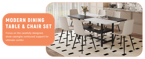 English Elm Table and Chair Set 7 Piece Dining with Wood Grain Spliced Top Plus Storage Shelf White & Black Light Gray W1151S03501