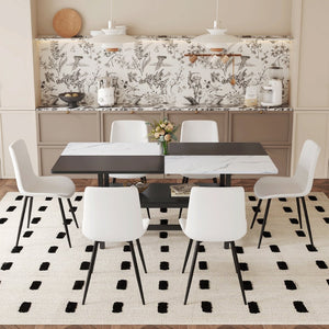 English Elm Table and Six Chair Dining Set Two-tone Mdf Top with Built-in Shelf for Easy Storage White + Black W1151S03505