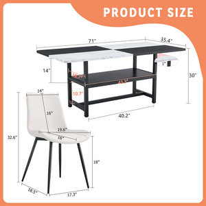 English Elm Table and Six Chair Dining Set Two-tone Mdf Top with Built-in Shelf for Easy Storage White + Black W1151S03505