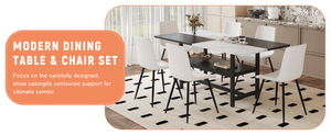 English Elm Table and Six Chair Dining Set Two-tone Mdf Top with Built-in Shelf for Easy Storage White + Black W1151S03505