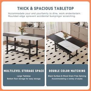 English Elm Table and Chair Set Nine Piece Dining with Storage Shelf Linen Upholstered Seating Light Gray, White+Black W1151S03510