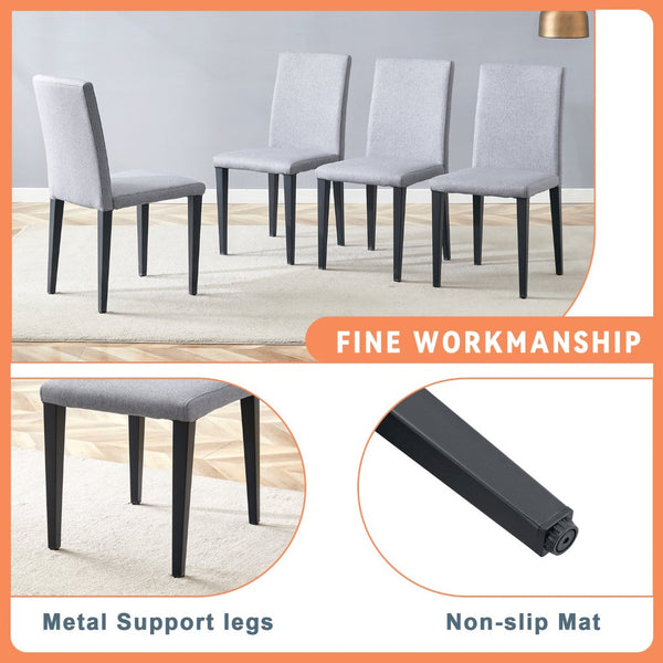 English Elm Table and Chair Set Nine Piece Dining with Storage Shelf Linen Upholstered Seating Light Gray, White+Black W1151S03510