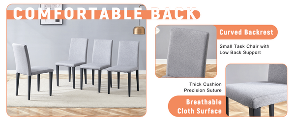 English Elm Table and Chair Set Nine Piece Dining with Storage Shelf Linen Upholstered Seating Light Gray, White+Black W1151S03510