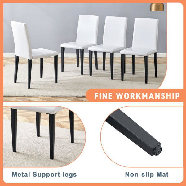 English Elm Table and Chair Set Seven Piece Rectangular Dining with Storage Shelf and PU Leather Seats White+Black 6 Chairs - Simple W1151S03511