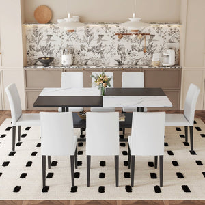 English Elm Table and Chair Set Two-tone Mdf Top Seats 8 with Built-in Shelf Modern Dining White+Black W1151S03512