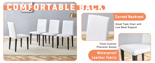 English Elm Table and Chair Set Seven Piece Rectangular Dining with Storage Shelf and PU Leather Seats White+Black 8 Chairs - Simple W1151S03512