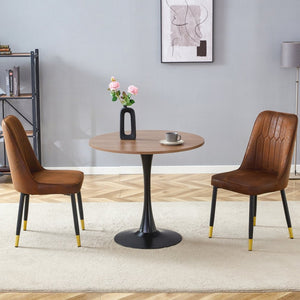 English Elm Table and Chair Set Round Walnut Top with Hourglass Base for Compact Dining Spaces W1151S03549