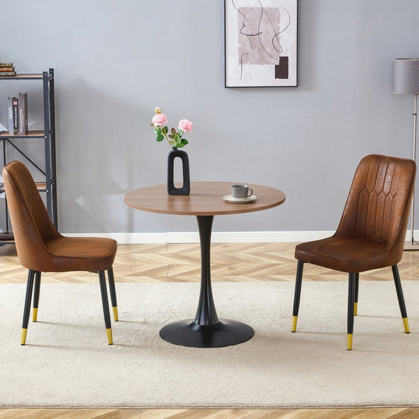 English Elm Table and Chair Set Round Walnut Top with Hourglass Base for Compact Dining Spaces W1151S03549