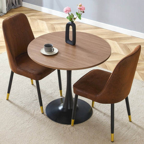 English Elm Table and Chair Set Round Walnut Top with Hourglass Base for Compact Dining Spaces W1151S03549