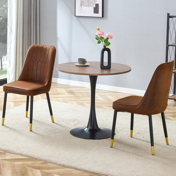 English Elm Table and Chair Set Round Walnut Top with Hourglass Base for Compact Dining Spaces W1151S03549