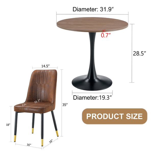 English Elm Table and Chair Set Round Walnut Top with Hourglass Base for Compact Dining Spaces W1151S03549