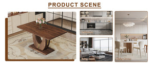 English Elm Modern Walnut Grain Mdf Dining Table with U-shaped Legs and Gold Steel Accents W1151S03679