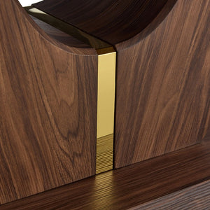 English Elm Modern Walnut Grain Mdf Dining Table with U-shaped Legs and Gold Steel Accents W1151S03679