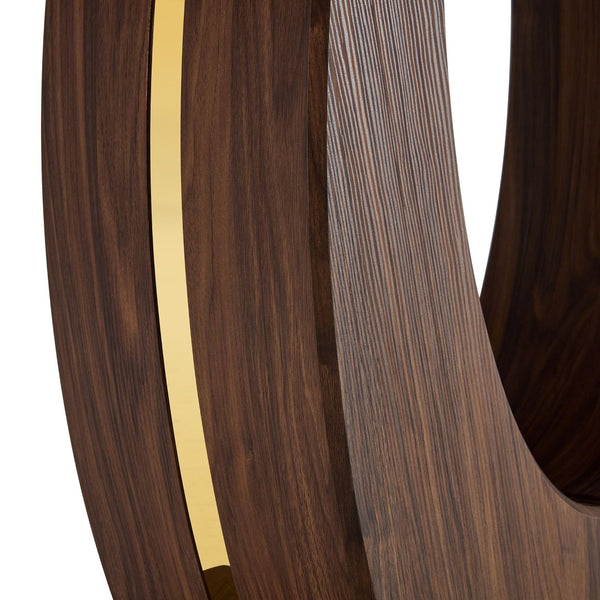 English Elm Modern Walnut Grain Mdf Dining Table with U-shaped Legs and Gold Steel Accents W1151S03679