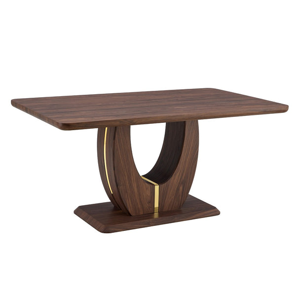 English Elm Modern Walnut Grain Mdf Dining Table with U-shaped Legs and Gold Steel Accents W1151S03679