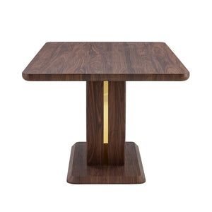 English Elm Modern Walnut Grain Mdf Dining Table with U-shaped Legs and Gold Steel Accents W1151S03679