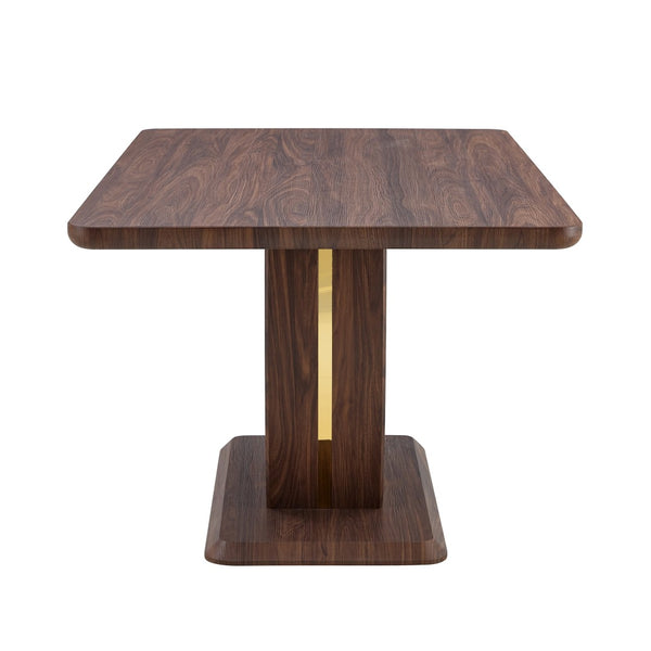 English Elm Modern Walnut Grain Mdf Dining Table with U-shaped Legs and Gold Steel Accents W1151S03679