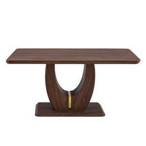 English Elm Modern Walnut Grain Mdf Dining Table with U-shaped Legs and Gold Steel Accents W1151S03679