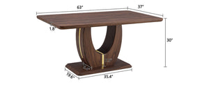 English Elm Modern Walnut Grain Mdf Dining Table with U-shaped Legs and Gold Steel Accents W1151S03679