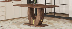 English Elm Modern Walnut Grain Mdf Dining Table with U-shaped Legs and Gold Steel Accents W1151S03679