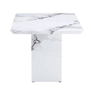 English Elm A Marble Look Rectangular Dining Table Seats Six with Geometric Base for Modern Kitchens W1151S03744